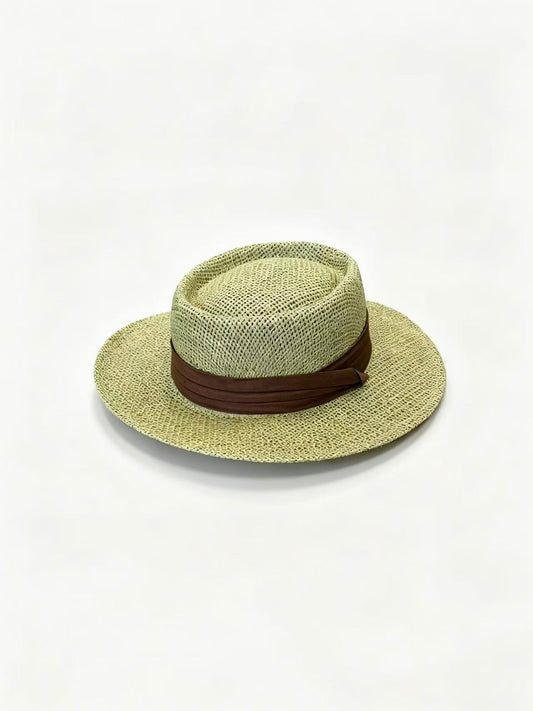 Natural Straw Fedora Hat with Brown Band