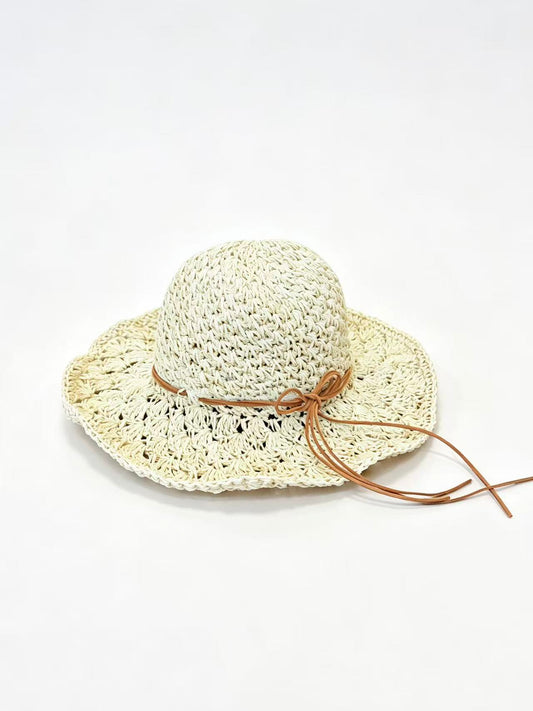 Natural Woven Straw Sun Hat with Cord Detail