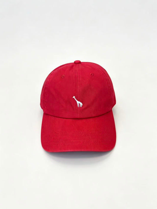 Red Baseball Cap with Embroidered Giraffe Logo