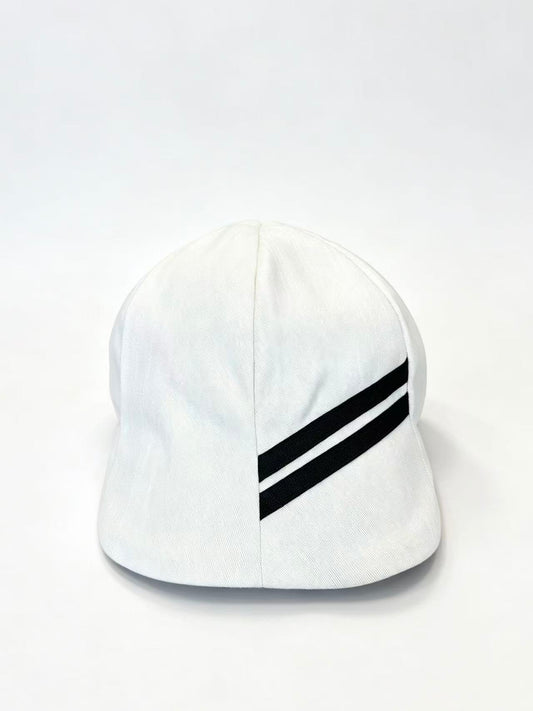 White Baseball Cap with Black Side Stripes